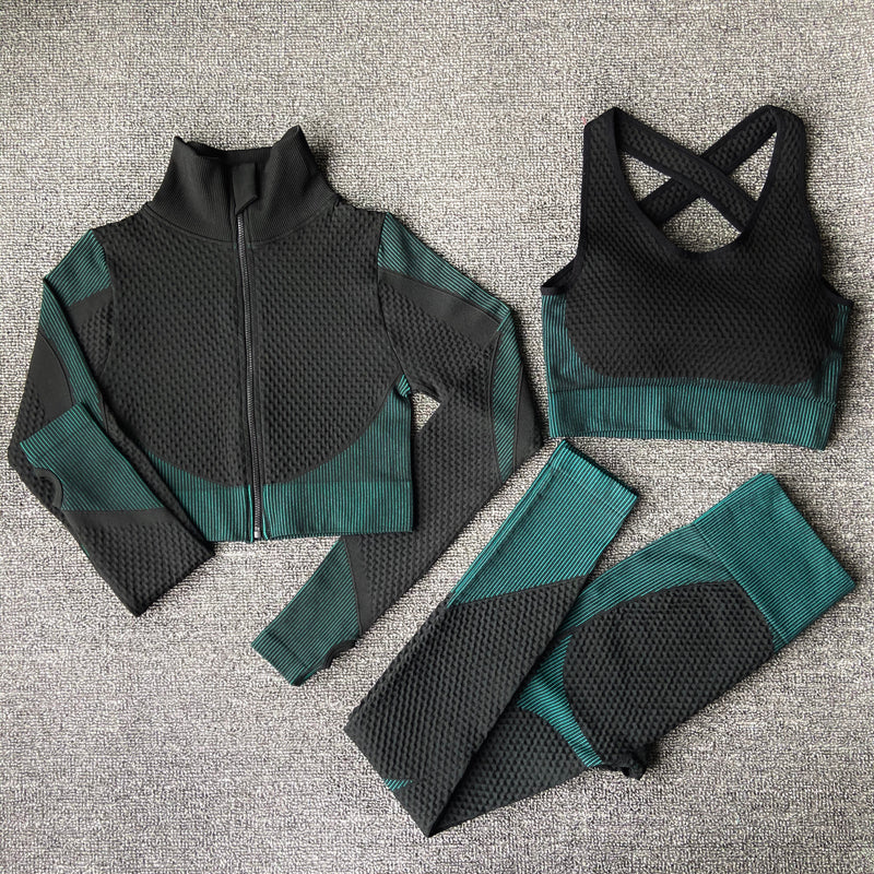 Women's Yoga Set - Long Sleeve Zip Jacket & Leggings Gym Suit
