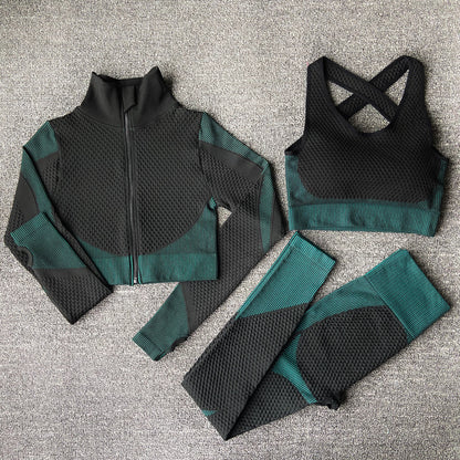 Women's Yoga Set - Long Sleeve Zip Jacket & Leggings Gym Suit
