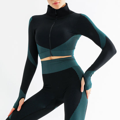 Women's Yoga Set - Long Sleeve Zip Jacket & Leggings Gym Suit