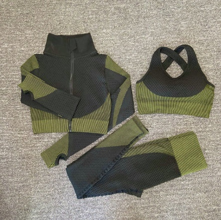 Women's Yoga Set - Long Sleeve Zip Jacket & Leggings Gym Suit
