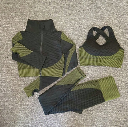 Women's Yoga Set - Long Sleeve Zip Jacket & Leggings Gym Suit