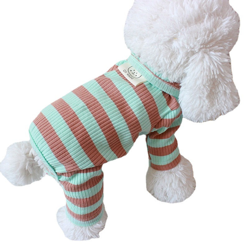 Lightweight Cotton Dog Clothes - Four Leg Teddy Bear Striped Pet Outfit