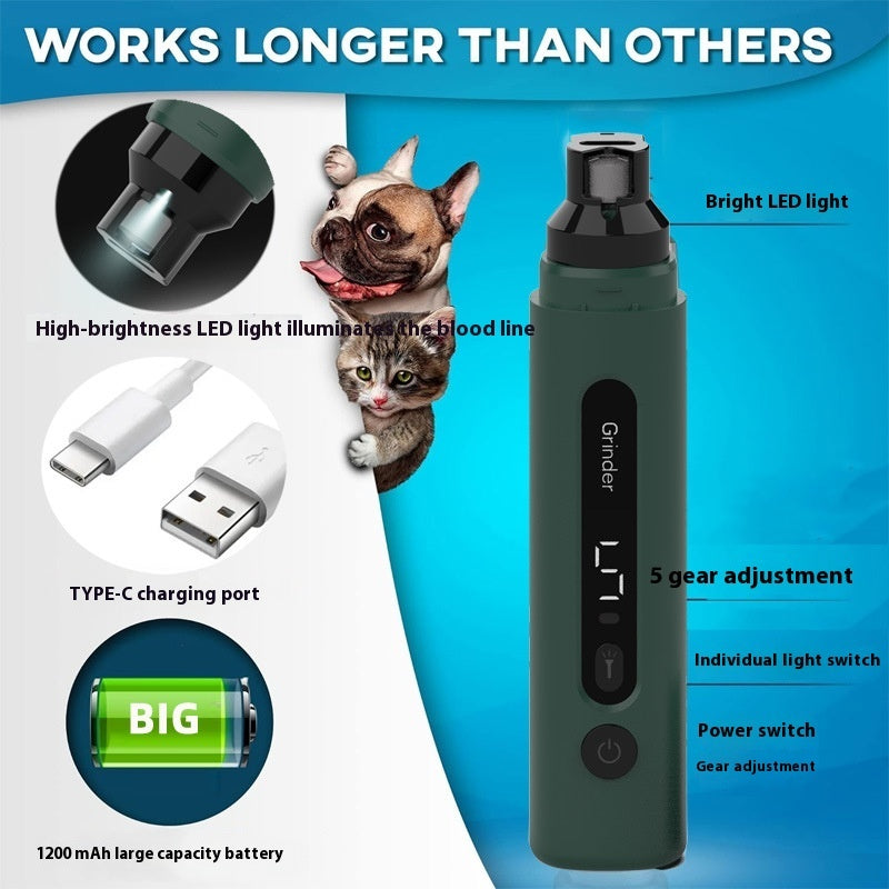 Electric Pet Nail Grinder - Rechargeable Quiet Trimmer for Dogs & Cats