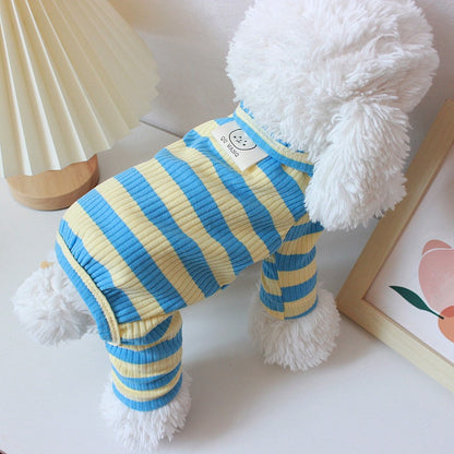 Lightweight Cotton Dog Clothes - Four Leg Teddy Bear Striped Pet Outfit
