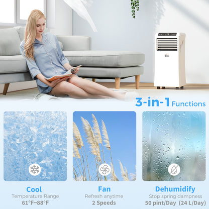 10000 BTU Portable Air Conditioner for Rooms Up to 441 Sq. Ft., 3-in-1 AC Unit with Cooling Fan, Dehumidifier, Sleep Mode, Remote Control, 24H Timer, Window Installation Kit, White