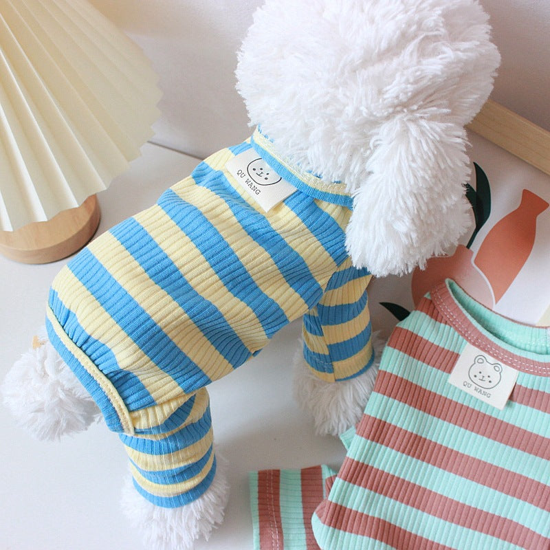 Lightweight Cotton Dog Clothes - Four Leg Teddy Bear Striped Pet Outfit