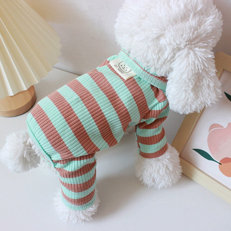 Lightweight Cotton Dog Clothes - Four Leg Teddy Bear Striped Pet Outfit