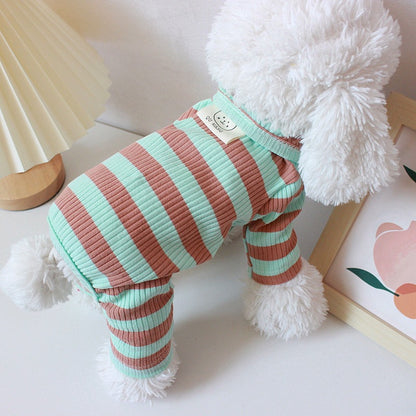 Lightweight Cotton Dog Clothes - Four Leg Teddy Bear Striped Pet Outfit