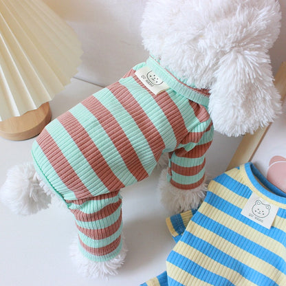 Lightweight Cotton Dog Clothes - Four Leg Teddy Bear Striped Pet Outfit